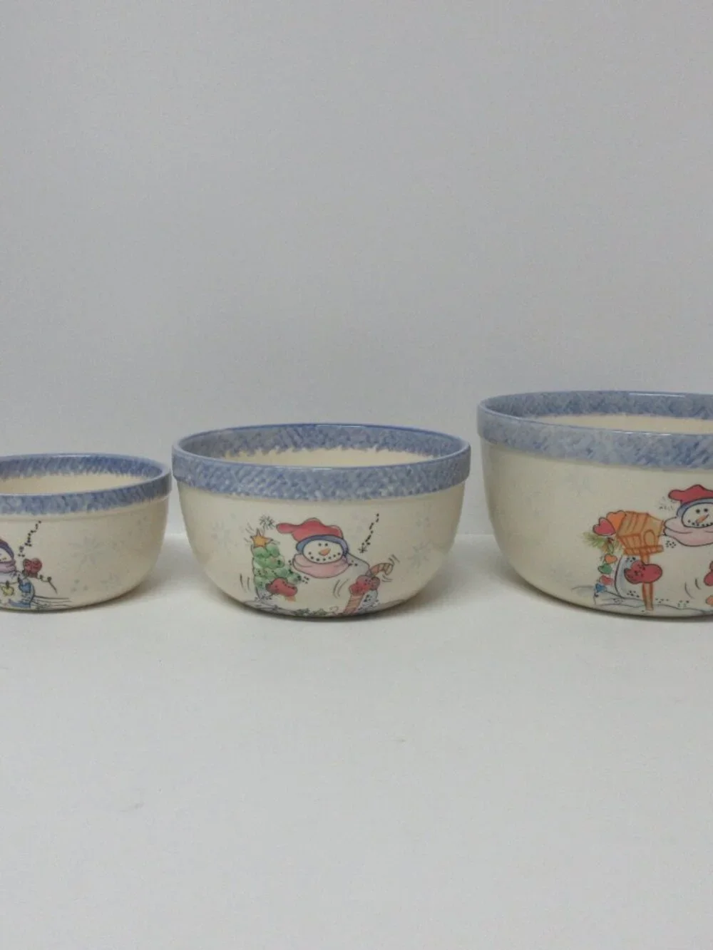 Vintage Vital Unit Ceramic Snowmen Mixing Bowls Set Of 3 Nesting